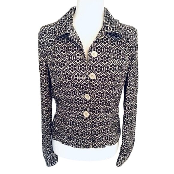Loft Vintage 100% Cotton Black and White Ornament Jacket - Size 6 - Picture 1 of 8